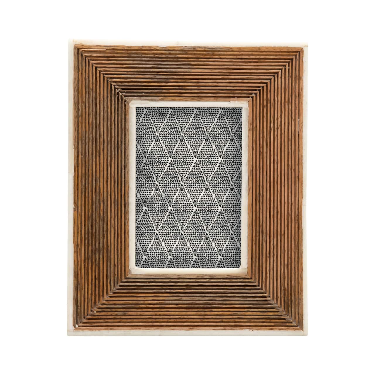 Hand-Carved Mango Wood 3&#x22; x 4&#x22; Tabletop Frame with Bone Border